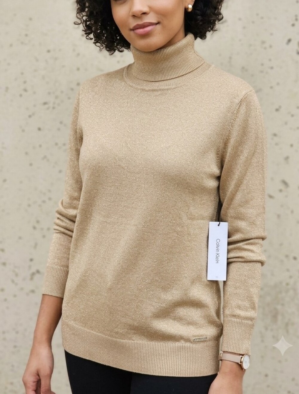 NWT Calvin Klein Gold Metallic Shimmer Turtleneck Sweater XL